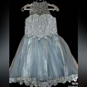 Cinderella Couture Elegant Blue Floral Kids Dress